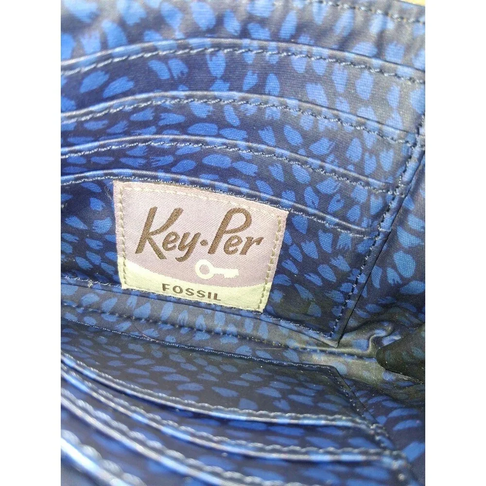 Fossil Key-Per Chevron Wristlet | Wallet Multicolor Coated Canvas with Leather T